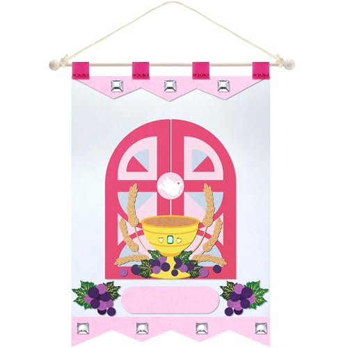 SmoothNovelty First Communion Banner Kit – Pink Felt 9x12 Inch with Wooden Stick