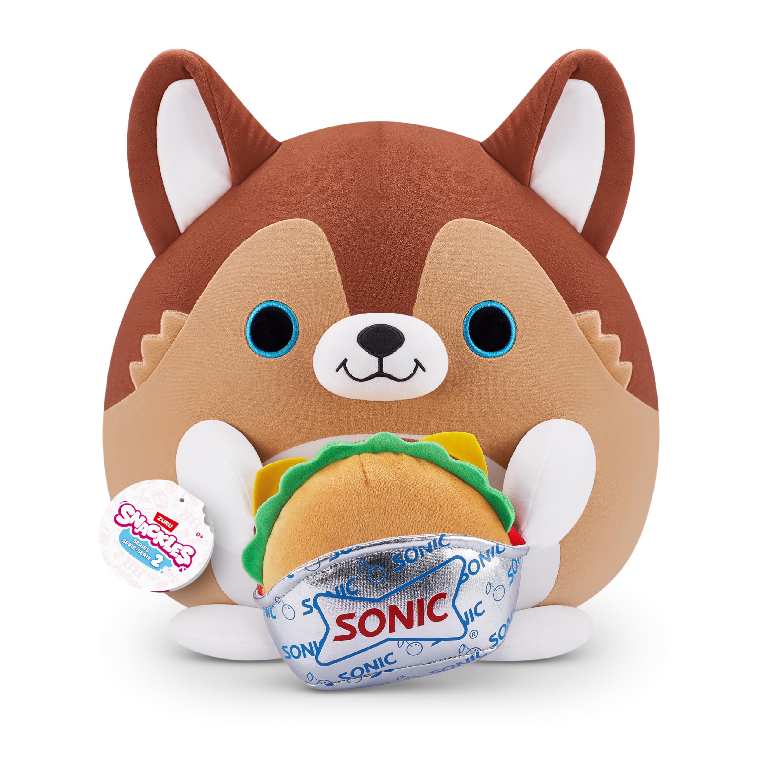 Snackles Series 2 Puppy Plush with Sonic Burger – 16 Inch Ultra Soft Collectible Stuffed Animal by ZURU