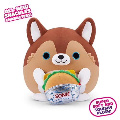 Snackles Series 2 Puppy Plush with Sonic Burger – 16 Inch Ultra Soft Collectible Stuffed Animal by ZURU