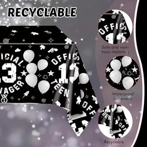 SNIMICS 41-Piece 13th Birthday Tableware Set – Black Silver Plates, Napkins & Tablecloth for Teen Party