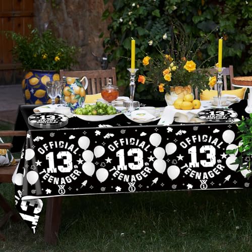 SNIMICS 41-Piece 13th Birthday Tableware Set – Black Silver Plates, Napkins & Tablecloth for Teen Party