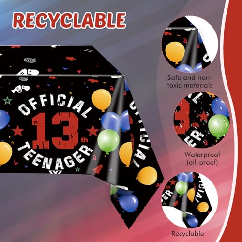SNIMICS 41PCS 13th Birthday Party Decorations Kit - Red & Black Theme with Plates, Napkins, Tablecloth for Boys & Girls