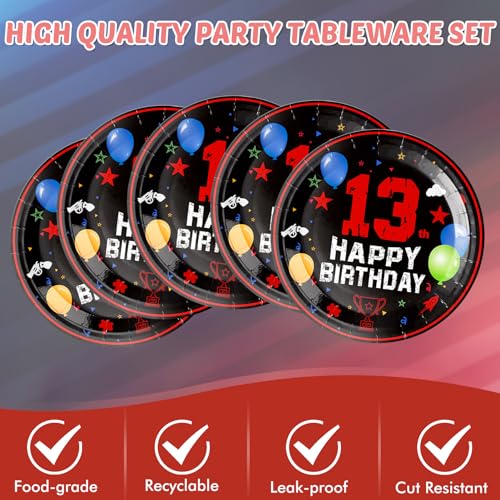SNIMICS 41PCS 13th Birthday Party Decorations Kit - Red & Black Theme with Plates, Napkins, Tablecloth for Boys & Girls