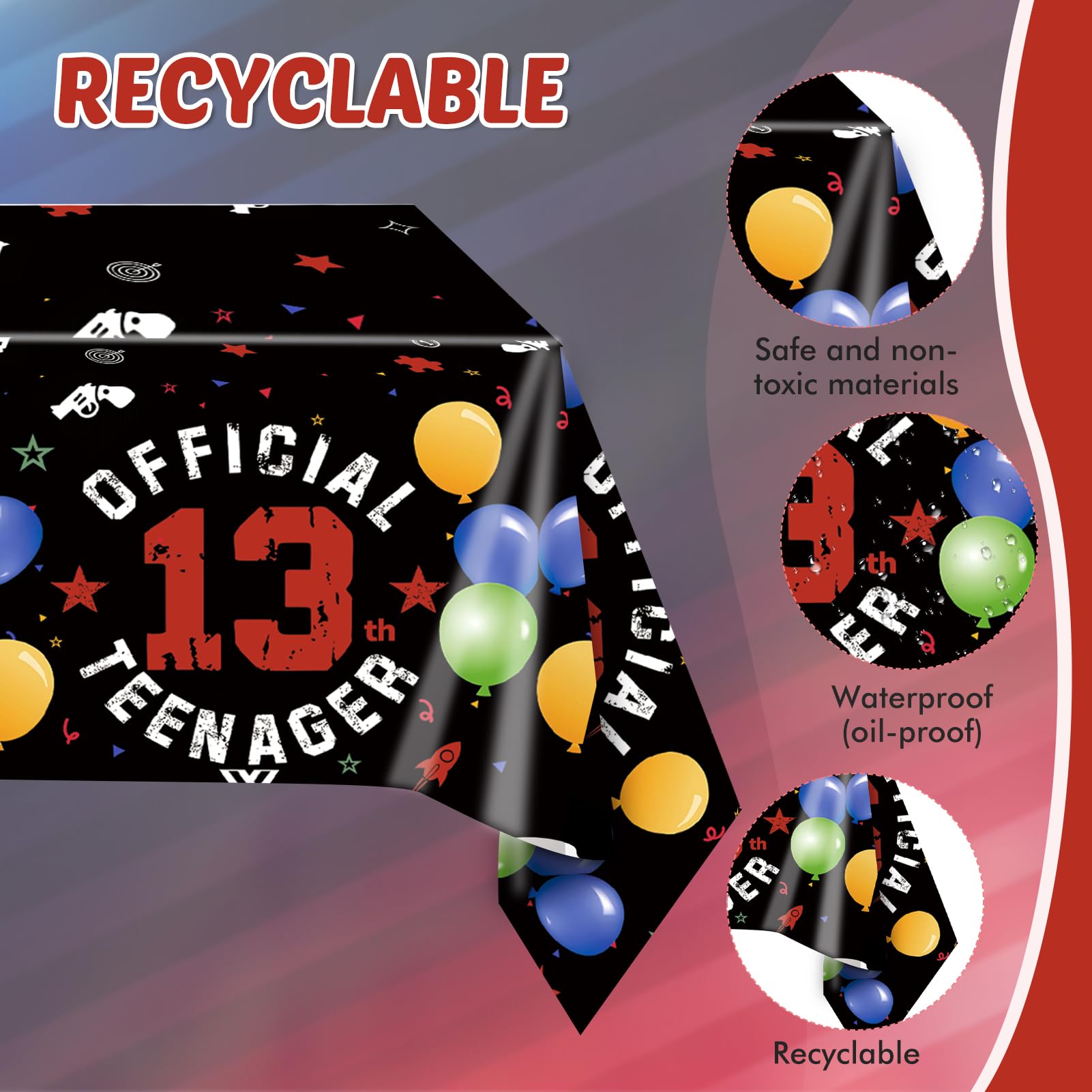 SNIMICS 41PCS 13th Birthday Party Decorations Kit - Red & Black Theme with Plates, Napkins, Tablecloth for Boys & Girls