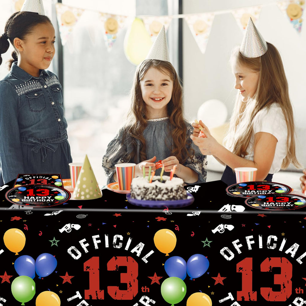 SNIMICS 41PCS 13th Birthday Party Decorations Kit - Red & Black Theme with Plates, Napkins, Tablecloth for Boys & Girls