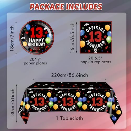 SNIMICS 41PCS 13th Birthday Party Decorations Kit - Red & Black Theme with Plates, Napkins, Tablecloth for Boys & Girls