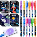 SNLN 24-Piece Invisible Ink Pen and Notebook Pack – Space Party Favors with UV Light Spy Pens for Kids