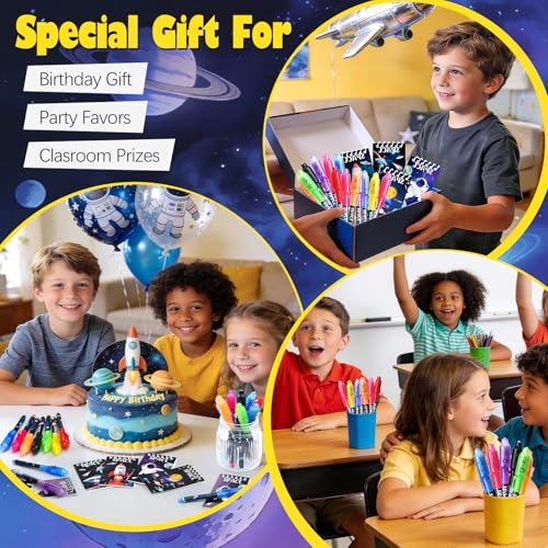 SNLN 24-Piece Invisible Ink Pen and Notebook Pack – Space Party Favors with UV Light Spy Pens for Kids