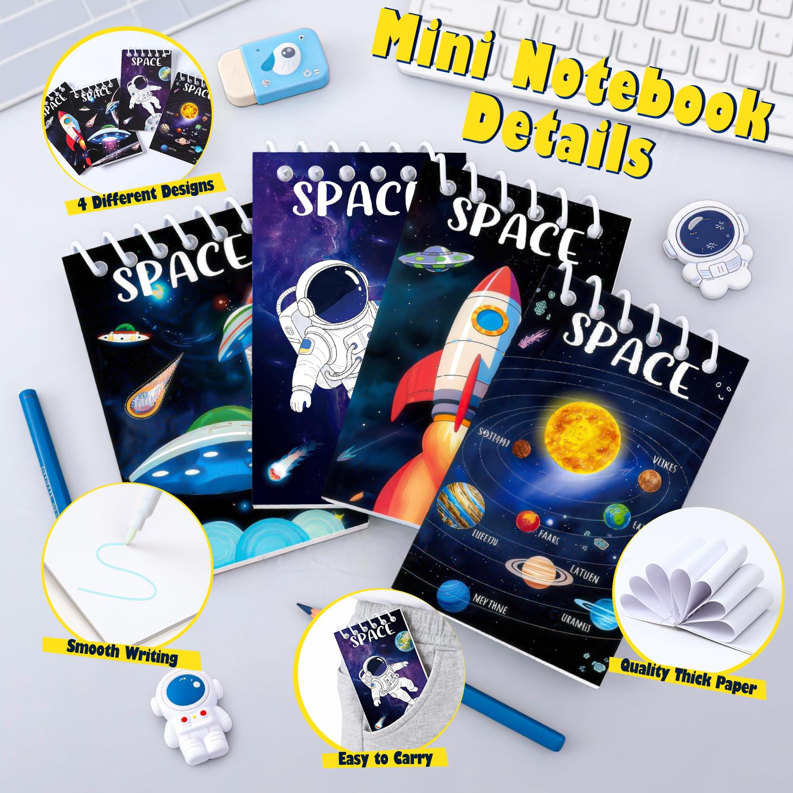 SNLN 24-Piece Invisible Ink Pen and Notebook Pack – Space Party Favors with UV Light Spy Pens for Kids