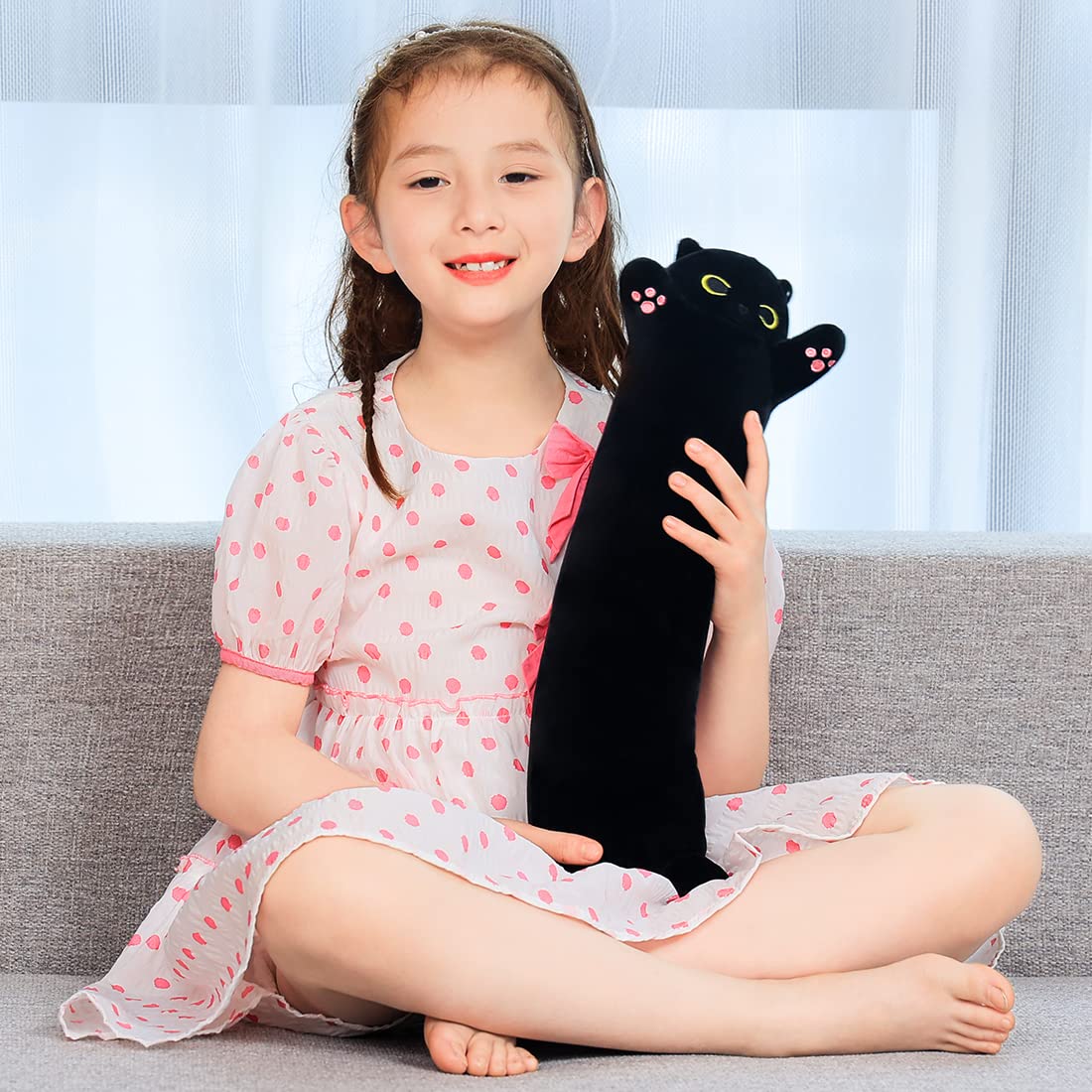 SNOWOLF Black Cat Plush Pillow - 50cm Soft Stuffed Cat Toy, Machine Washable Body Pillow
