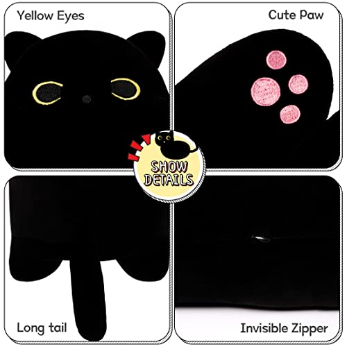 SNOWOLF Black Cat Plush Pillow - 50cm Soft Stuffed Cat Toy, Machine Washable Body Pillow