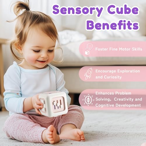 SOCBTNSO Busy Cube - Montessori Sensory Toy for 1 Year Old Girl, Travel-Friendly Learning Cube for Toddlers 1-3