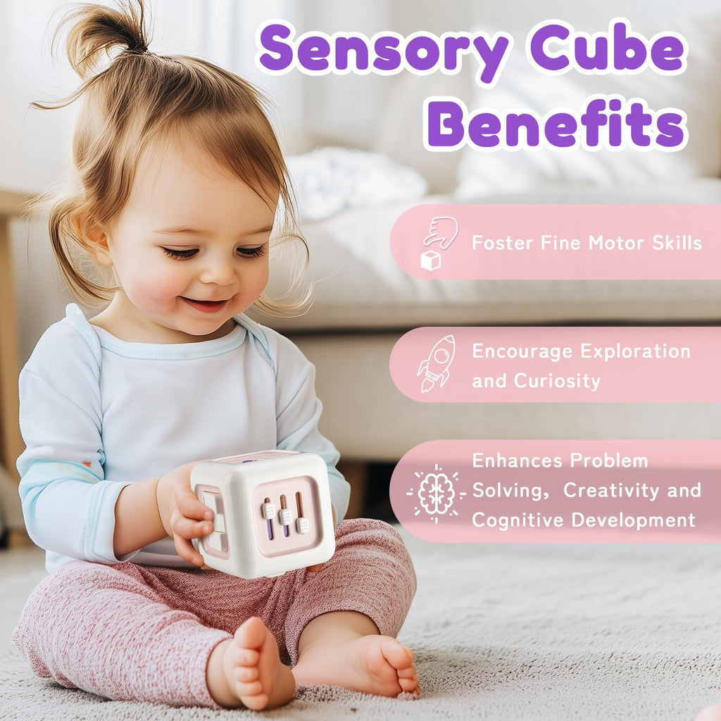 SOCBTNSO Busy Cube - Montessori Sensory Toy for 1 Year Old Girl, Travel-Friendly Learning Cube for Toddlers 1-3