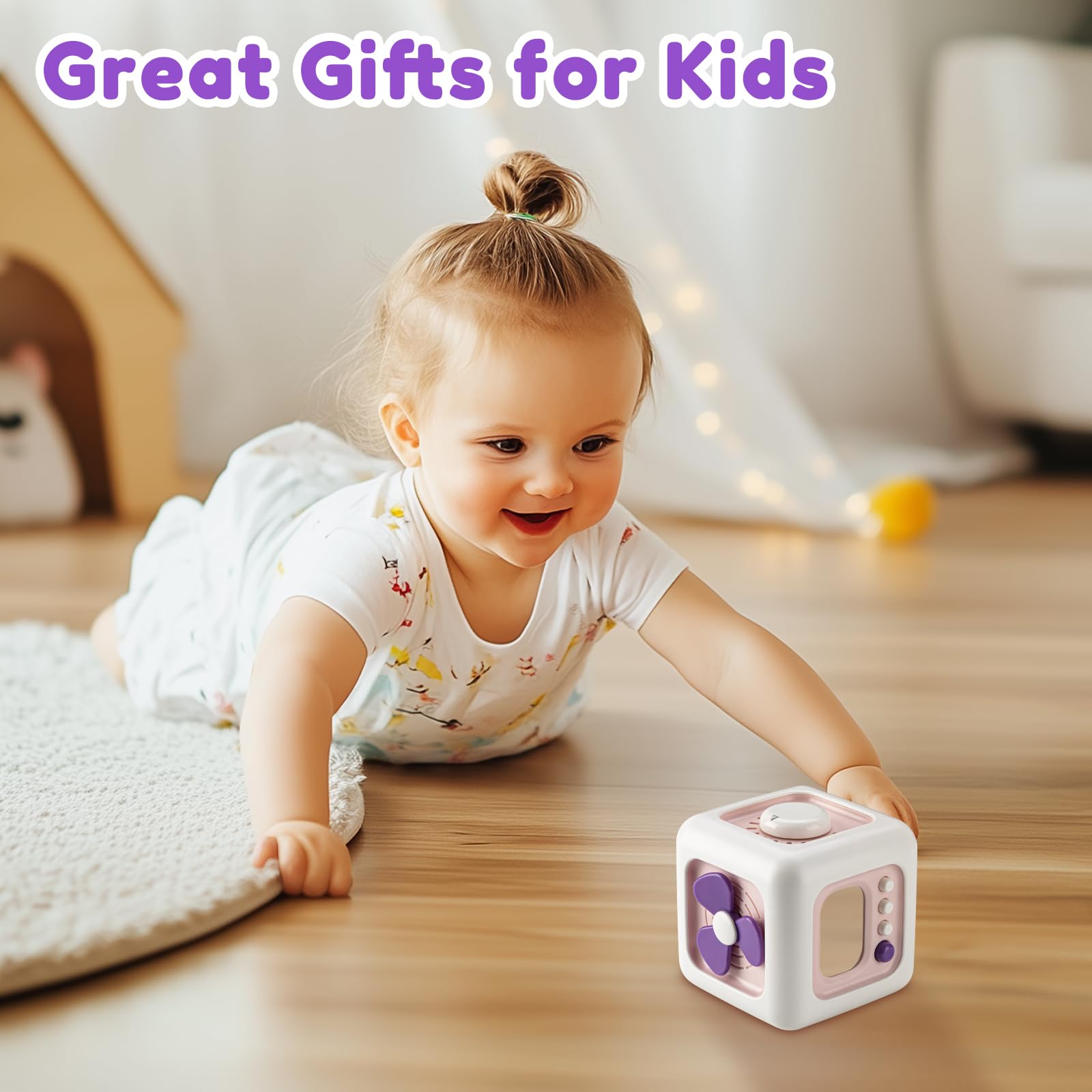 SOCBTNSO Busy Cube - Montessori Sensory Toy for 1 Year Old Girl, Travel-Friendly Learning Cube for Toddlers 1-3