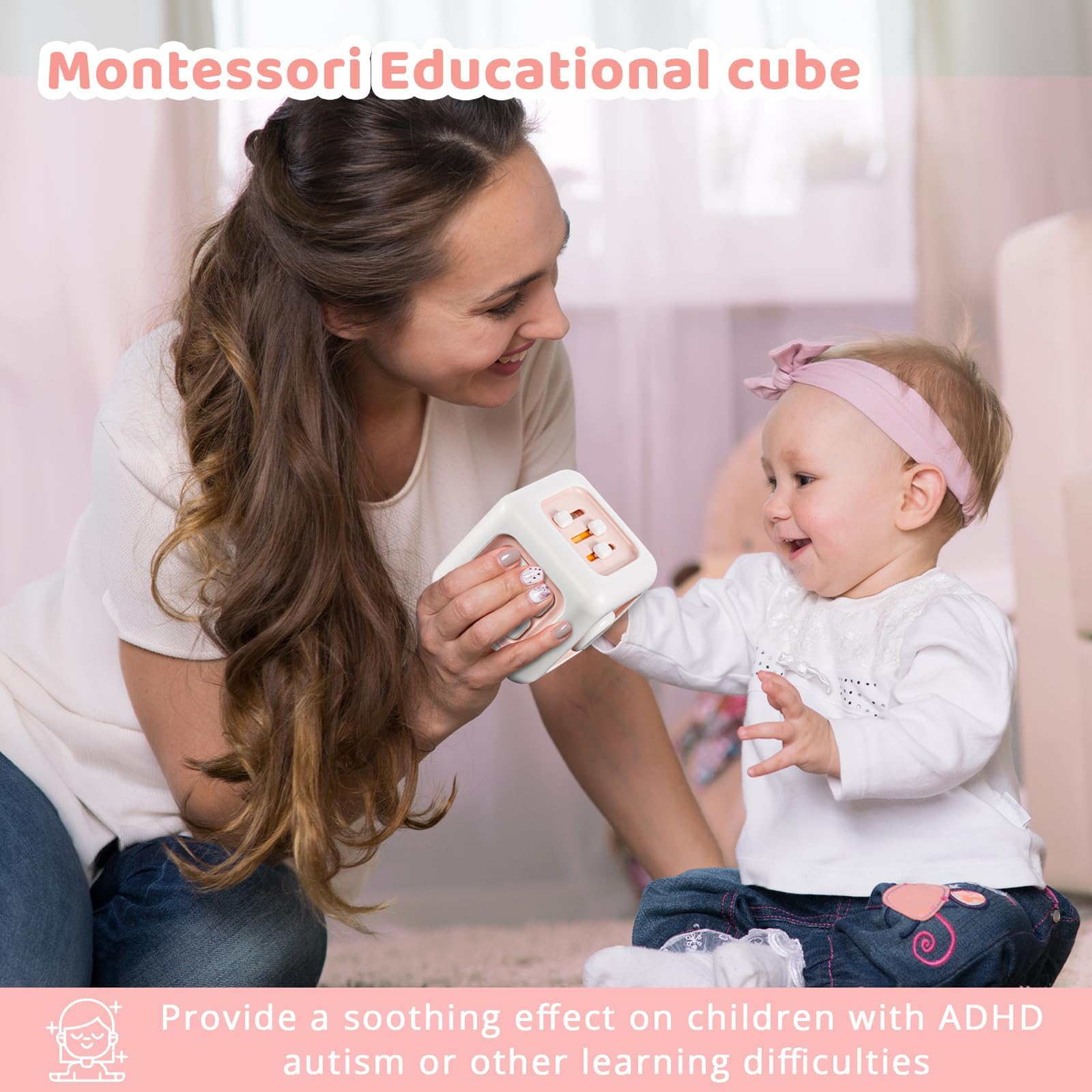 SOCBTNSO Busy Cube – Montessori Toys for 1 Year Old Girl Gifts, Travel Toys for Toddlers 1-3, Learning Fine Motor Skills