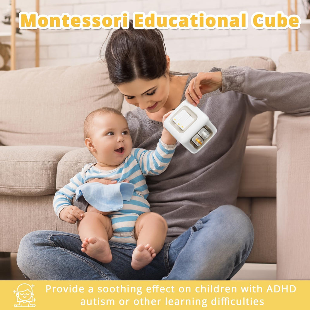 SOCBTNSO Busy Cube Toy for 1 Year Old - Montessori Travel Toy with 6 Activities