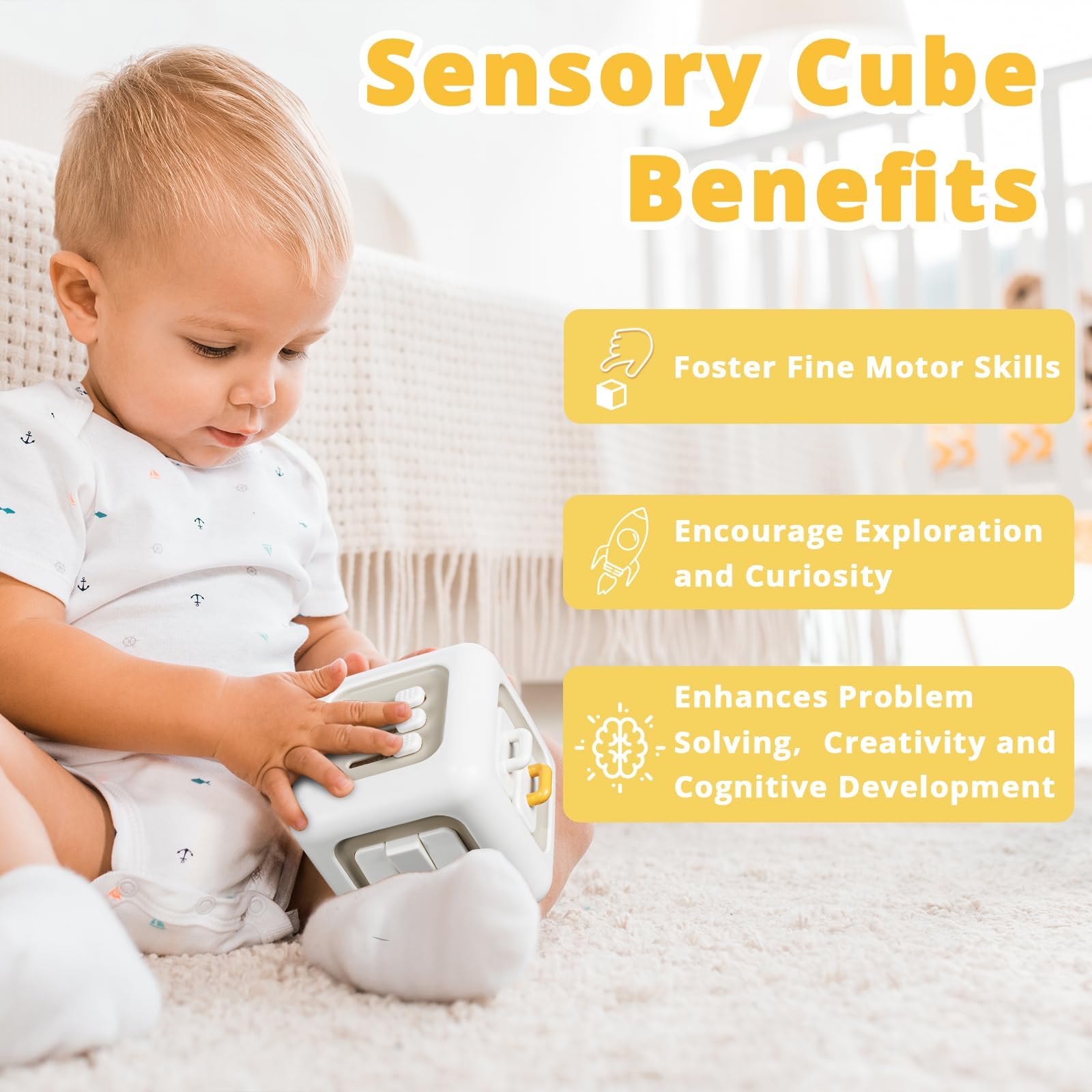 SOCBTNSO Busy Cube Toy for 1 Year Old - Montessori Travel Toy with 6 Activities
