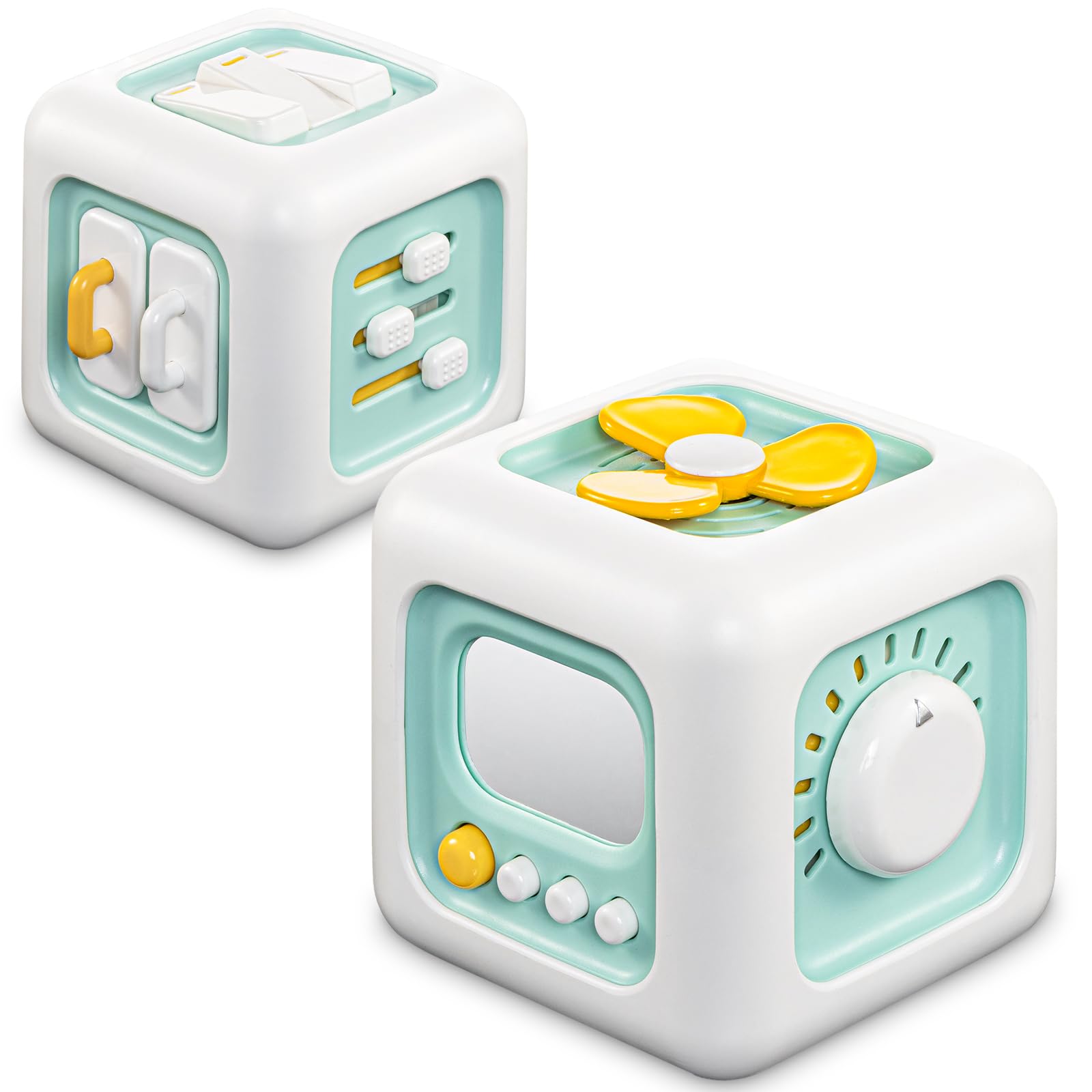 SOCBTNSO Busy Cube Toy – Sensory Activity Cube for Toddlers 1-3, 6-in-1 Fine Motor Skills Development, Travel-Friendly Baby Car Seat Toy for 12-18 Months, 1st Birthday Gift