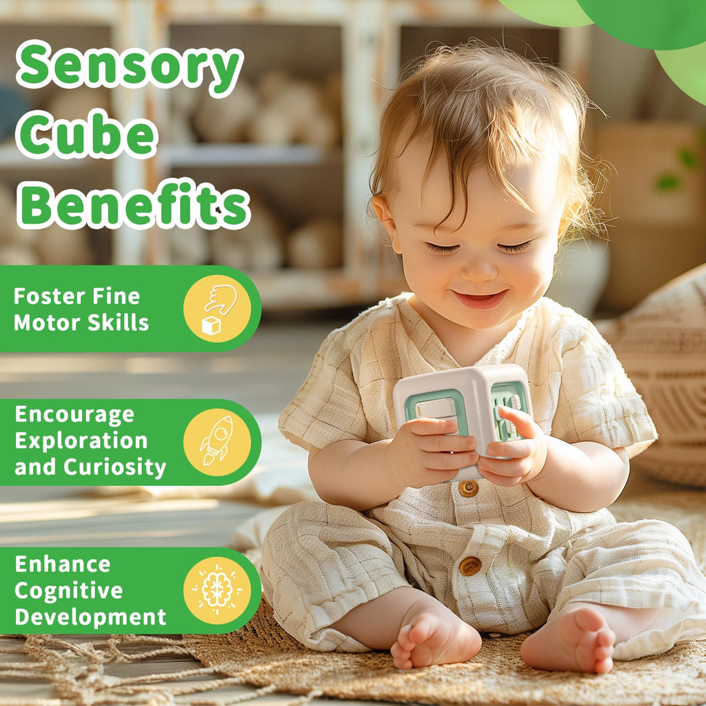 SOCBTNSO Busy Cube Toy – Sensory Activity Cube for Toddlers 1-3, 6-in-1 Fine Motor Skills Development, Travel-Friendly Baby Car Seat Toy for 12-18 Months, 1st Birthday Gift