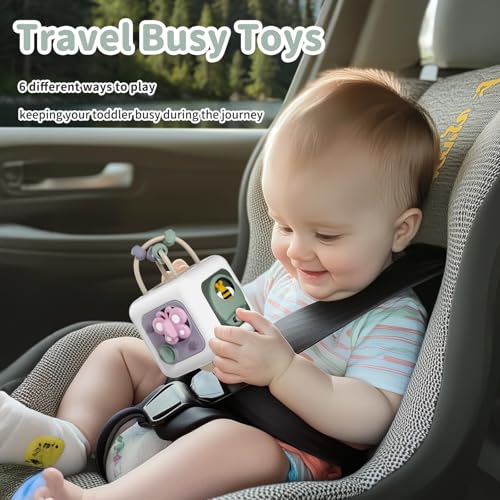 SOCBTNSO FunQuest Baby Busy Cube - 6-in-1 Montessori Travel Toy for Toddlers, Fine Motor Skills Development, Gift for Boys Girls 6 Months+