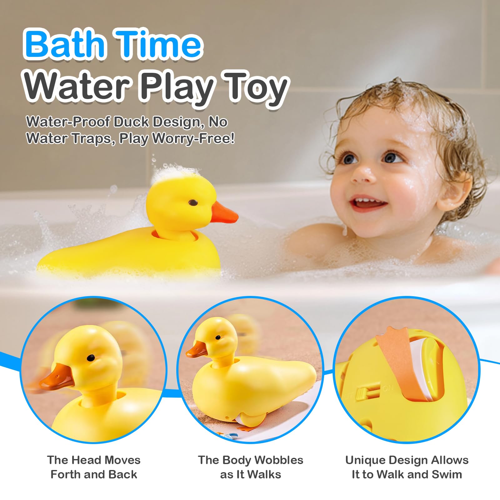 SOCBTNSO Walking Duck Bath Toy – Waterproof, Realistic Waddling Duck for Toddlers (Single or 2-Pack)