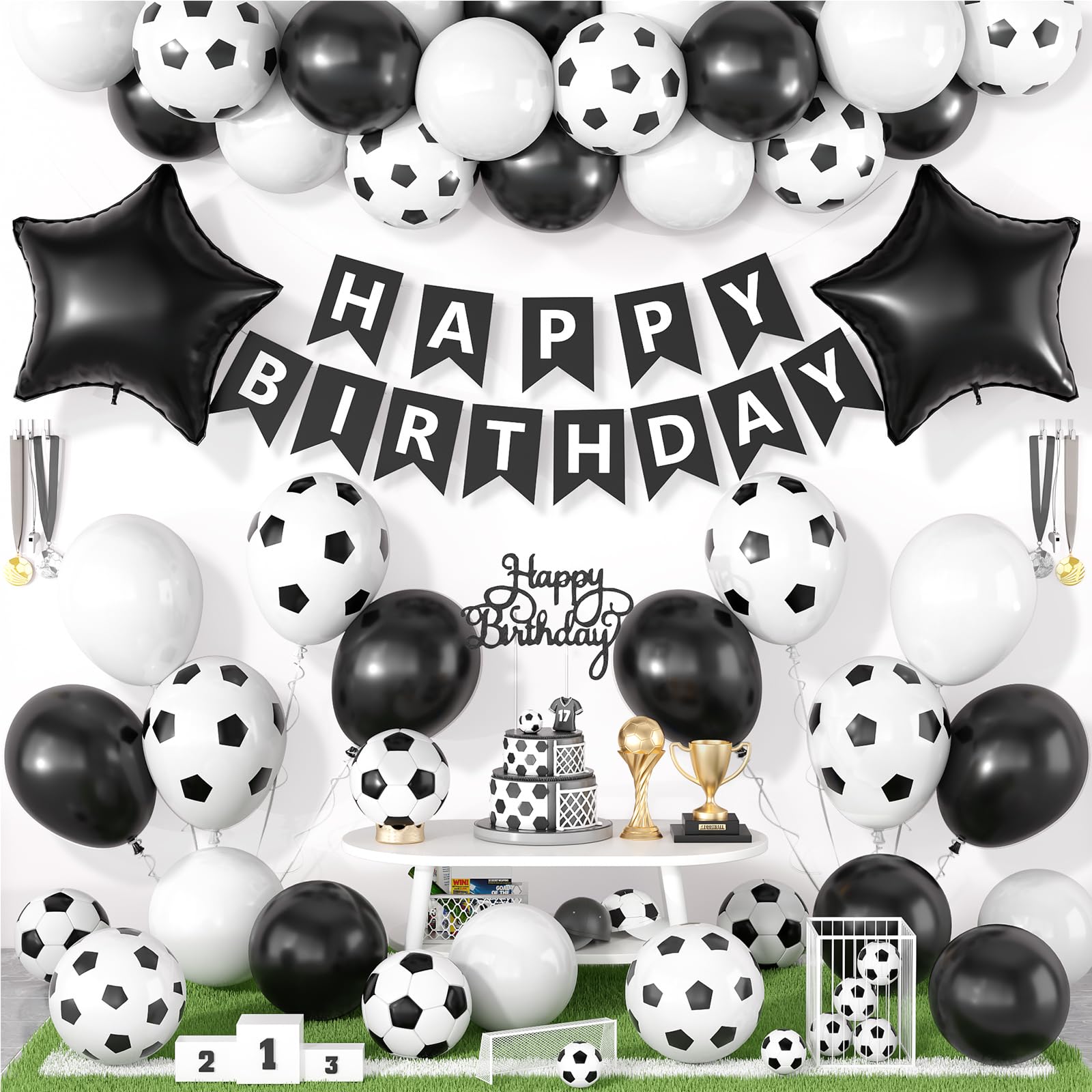 Soccer Birthday Party Decorations – 54-Piece Set with Balloons, Banner & Cake Topper