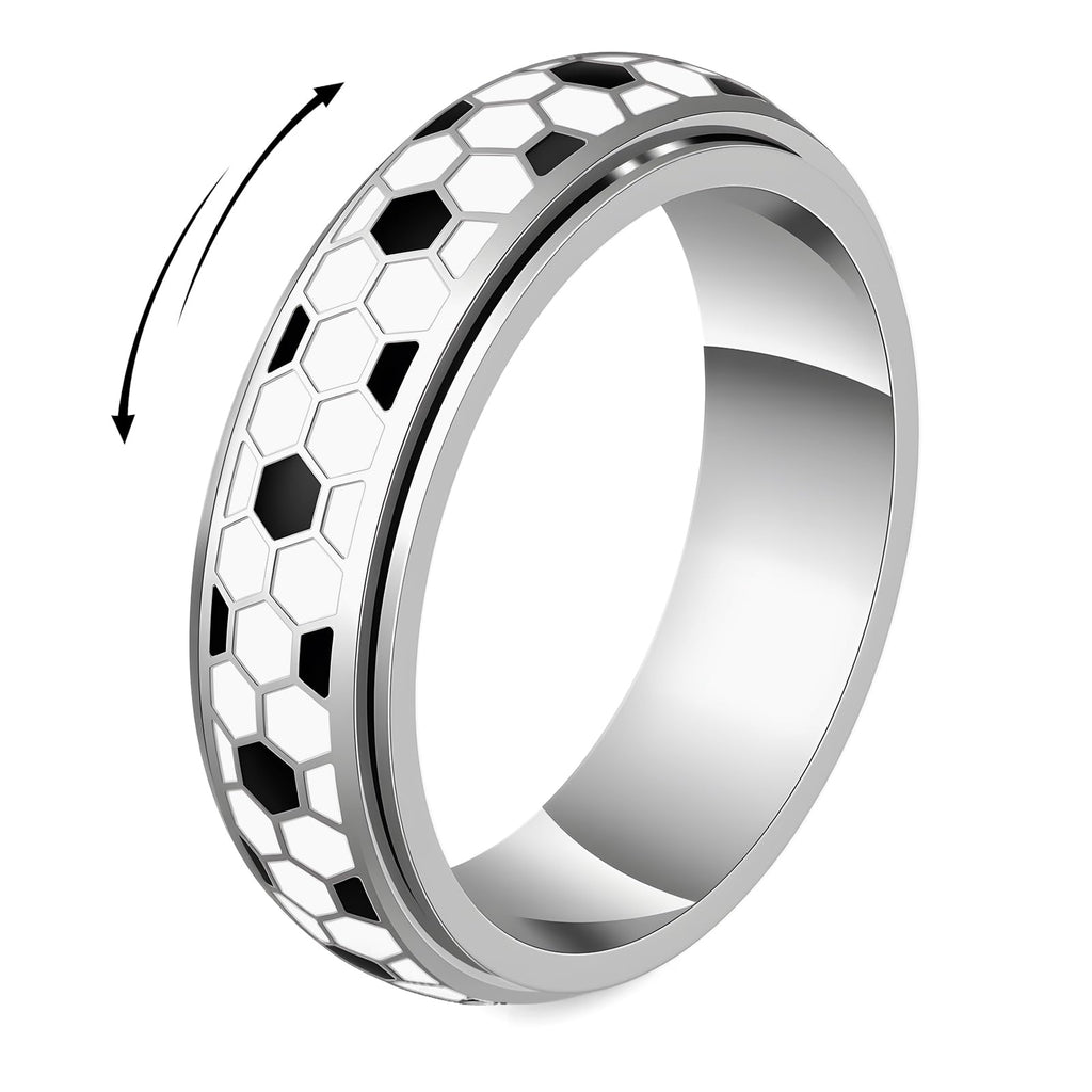 Soccer Fidget Ring for Adults – Stainless Steel Anxiety Relief Spinner Ring, Unisex