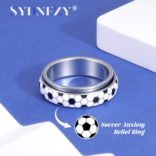 Soccer Fidget Ring for Adults – Stainless Steel Anxiety Relief Spinner Ring, Unisex