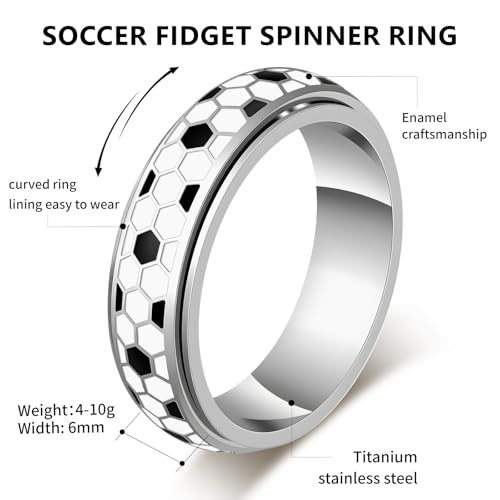 Soccer Fidget Ring for Adults – Stainless Steel Anxiety Relief Spinner Ring, Unisex