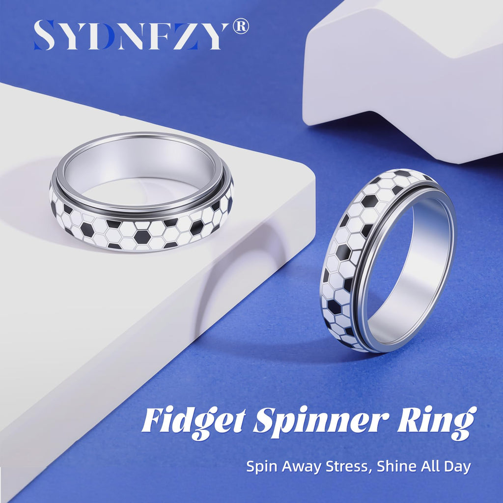 Soccer Fidget Ring for Adults – Stainless Steel Anxiety Relief Spinner Ring, Unisex