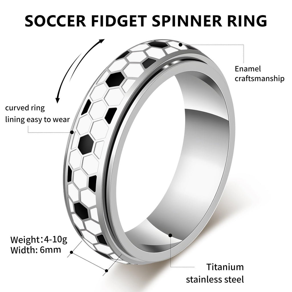 Soccer Fidget Ring for Adults – Stainless Steel Anxiety Relief Spinner Ring, Unisex