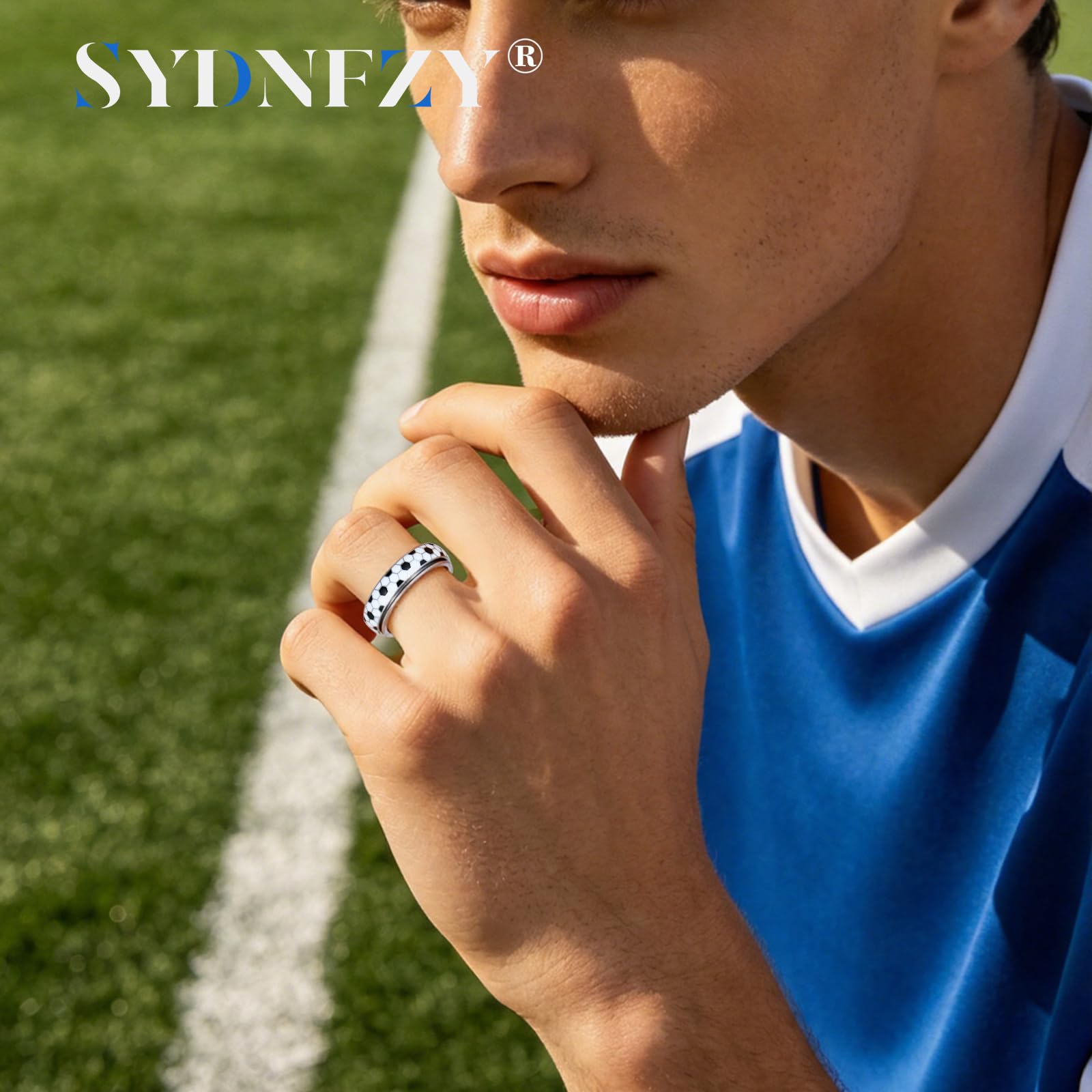 Soccer Fidget Ring for Adults – Stainless Steel Anxiety Relief Spinner Ring, Unisex