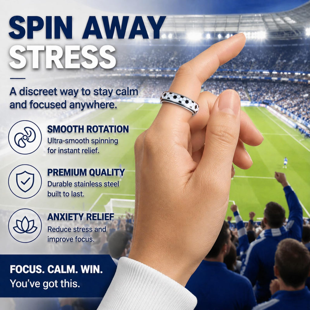 Soccer Fidget Ring for Adults – Stainless Steel Anxiety Relief Spinner Ring, Unisex
