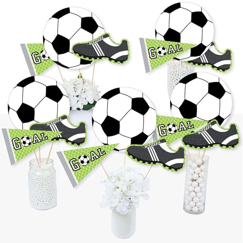 Soccer Party Centerpiece Decorations – 15-Piece Table Toppers Set with Balls, Cleats, and Banners