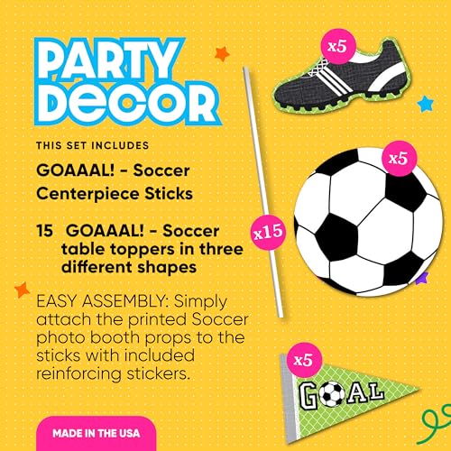 Soccer Party Centerpiece Decorations – 15-Piece Table Toppers Set with Balls, Cleats, and Banners