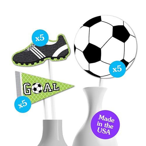 Soccer Party Centerpiece Decorations – 15-Piece Table Toppers Set with Balls, Cleats, and Banners