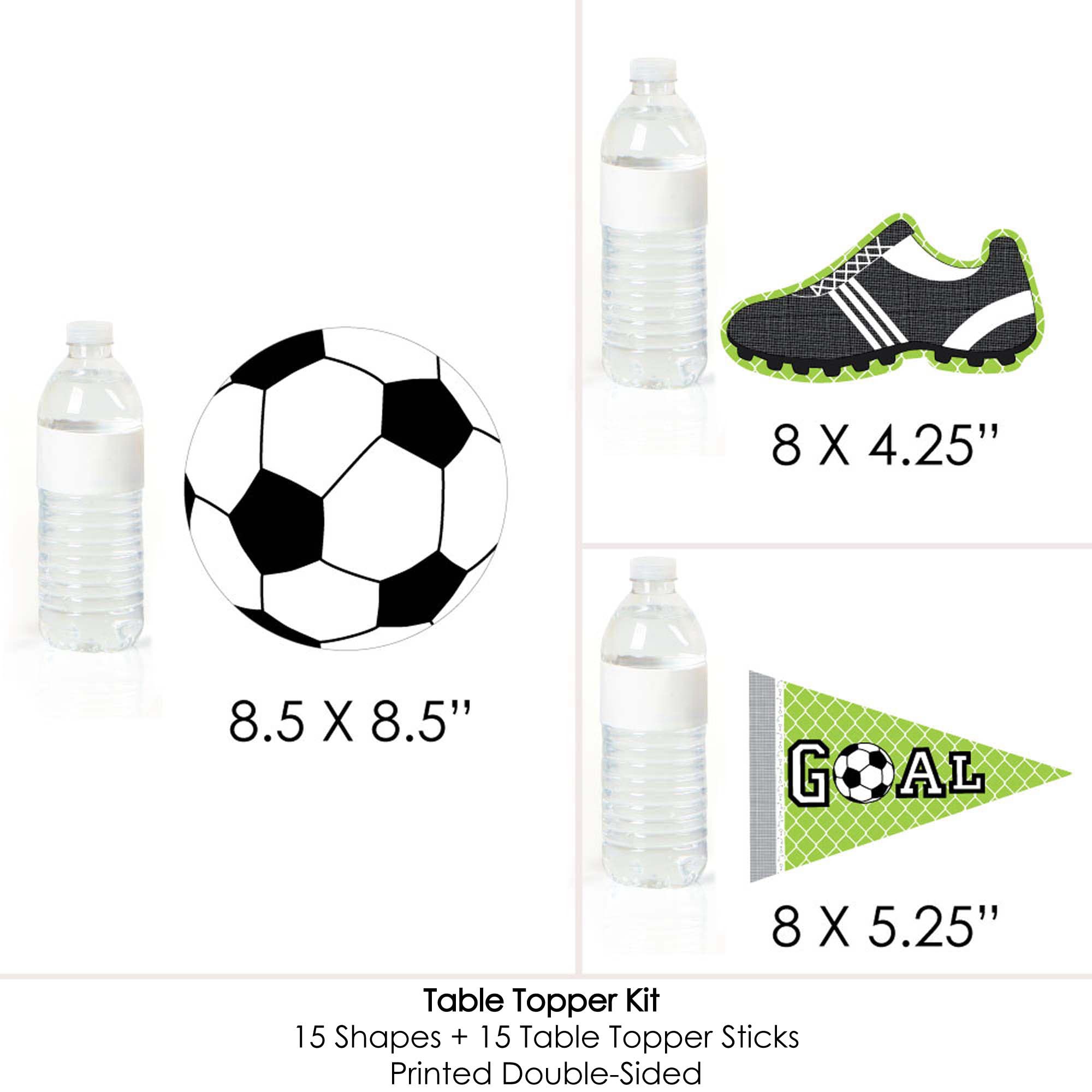 Soccer Party Centerpiece Decorations – 15-Piece Table Toppers Set with Balls, Cleats, and Banners