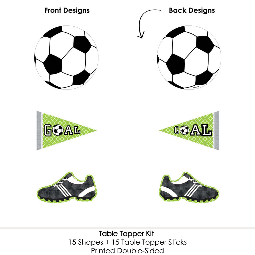 Soccer Party Centerpiece Decorations – 15-Piece Table Toppers Set with Balls, Cleats, and Banners