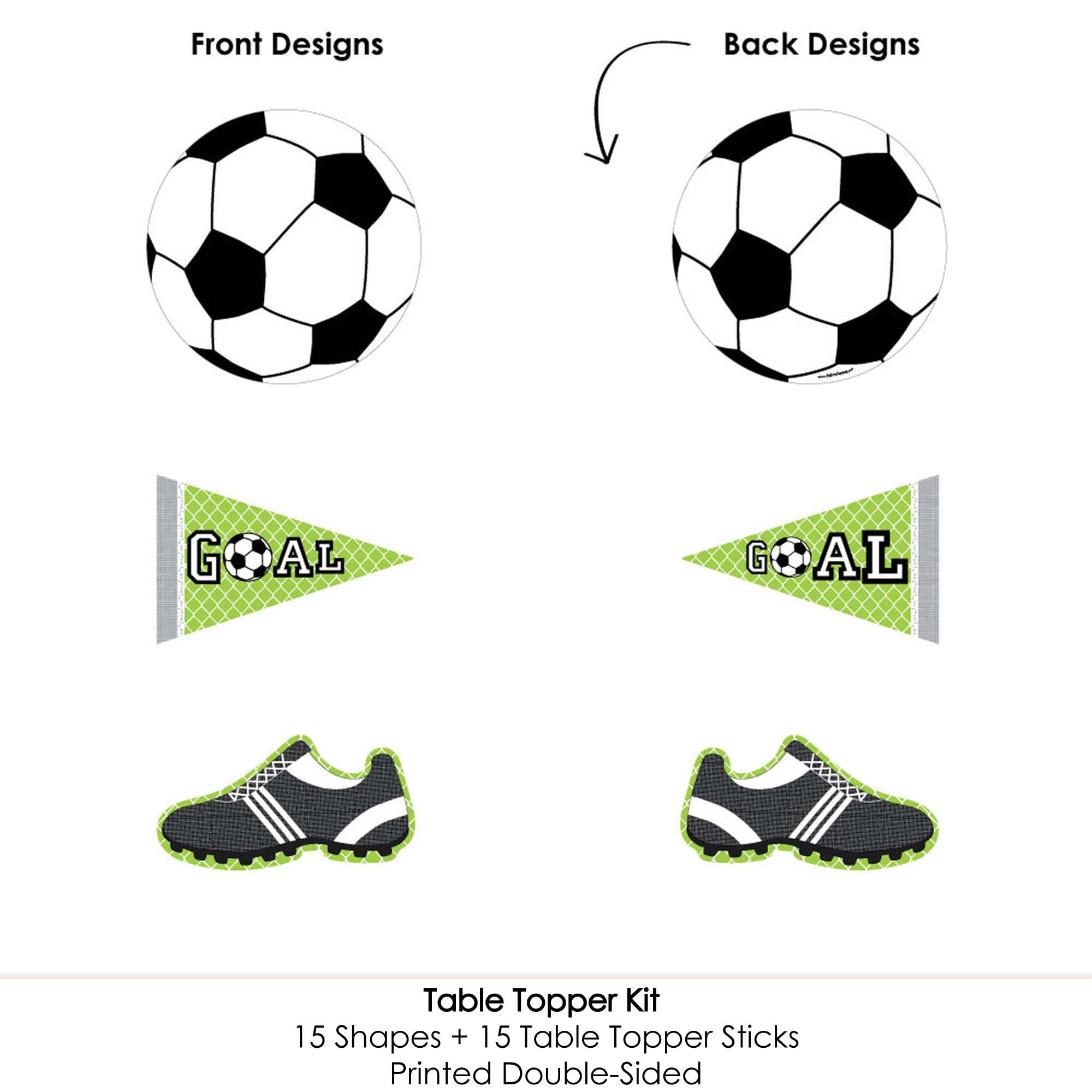 Soccer Party Centerpiece Decorations – 15-Piece Table Toppers Set with Balls, Cleats, and Banners