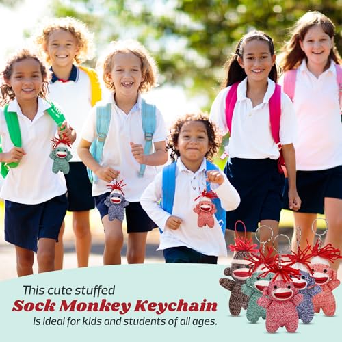 Sock Monkey Keychain 4-Inch Plush Toy - Cute Stuffed Animal Keychain Accessory