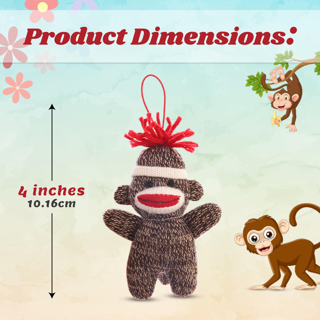 Sock Monkey Keychain 4-Inch Plush Toy - Cute Stuffed Animal Keychain Accessory