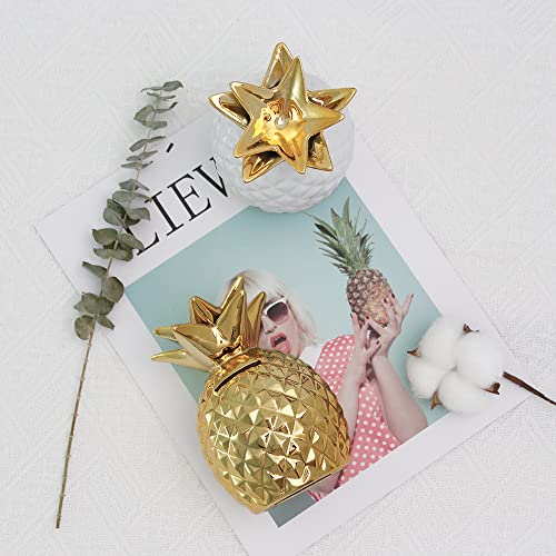 Soddeph Ceramic Pineapple Piggy Bank – Gold Coin Bank for Kids & Home Decor