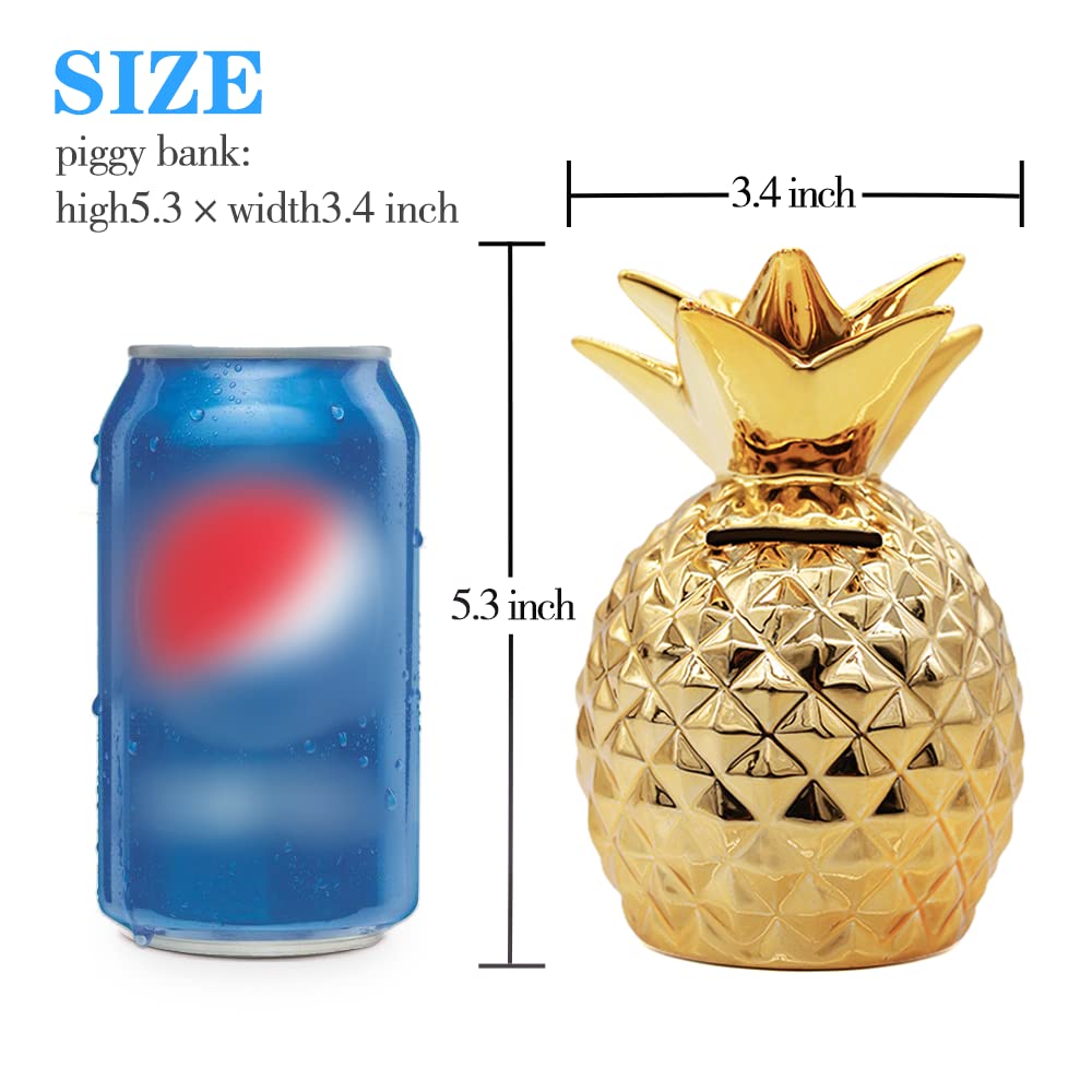 Soddeph Ceramic Pineapple Piggy Bank – Gold Coin Bank for Kids & Home Decor