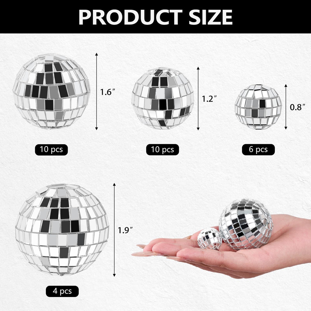 Soelomu 30-Pack Mini Disco Ball Cake Toppers – 4 Sizes (0.8 to 2 Inch) Silver Reflective Mirror Decor for 1970s Themed Parties
