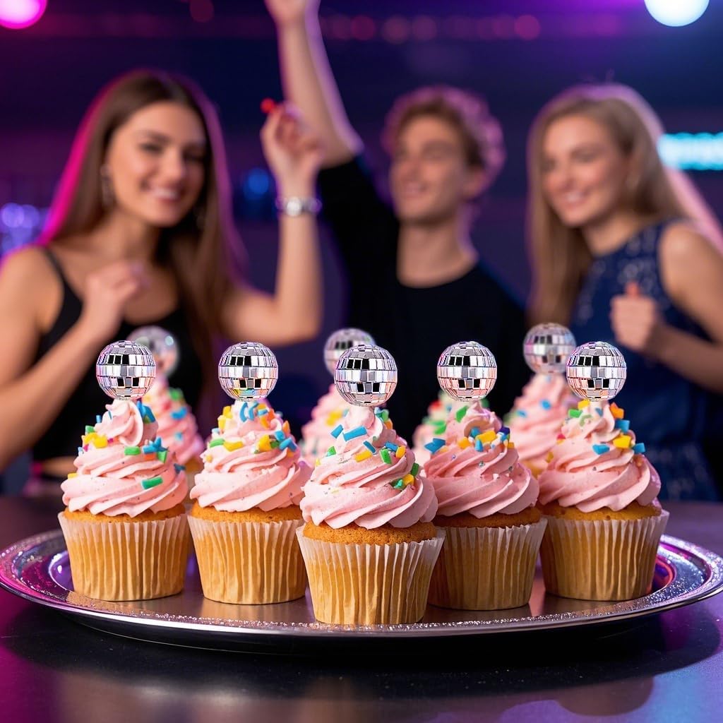 Soelomu 30-Pack Mini Disco Ball Cake Toppers – 4 Sizes (0.8 to 2 Inch) Silver Reflective Mirror Decor for 1970s Themed Parties