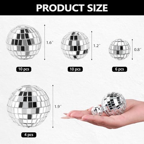 Soelomu 30-Pack Mini Disco Ball Cake Toppers – 4 Sizes (0.8 to 2 Inch) Silver Reflective Mirror Decor for 1970s Themed Parties