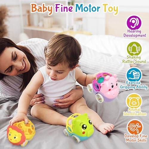 Soft Rubber Rattle Cars Set for Babies 0-3 Years – 3 Animal Designs, No Batteries Needed, Friction-Powered Sensory Toy for Fine Motor Skills
