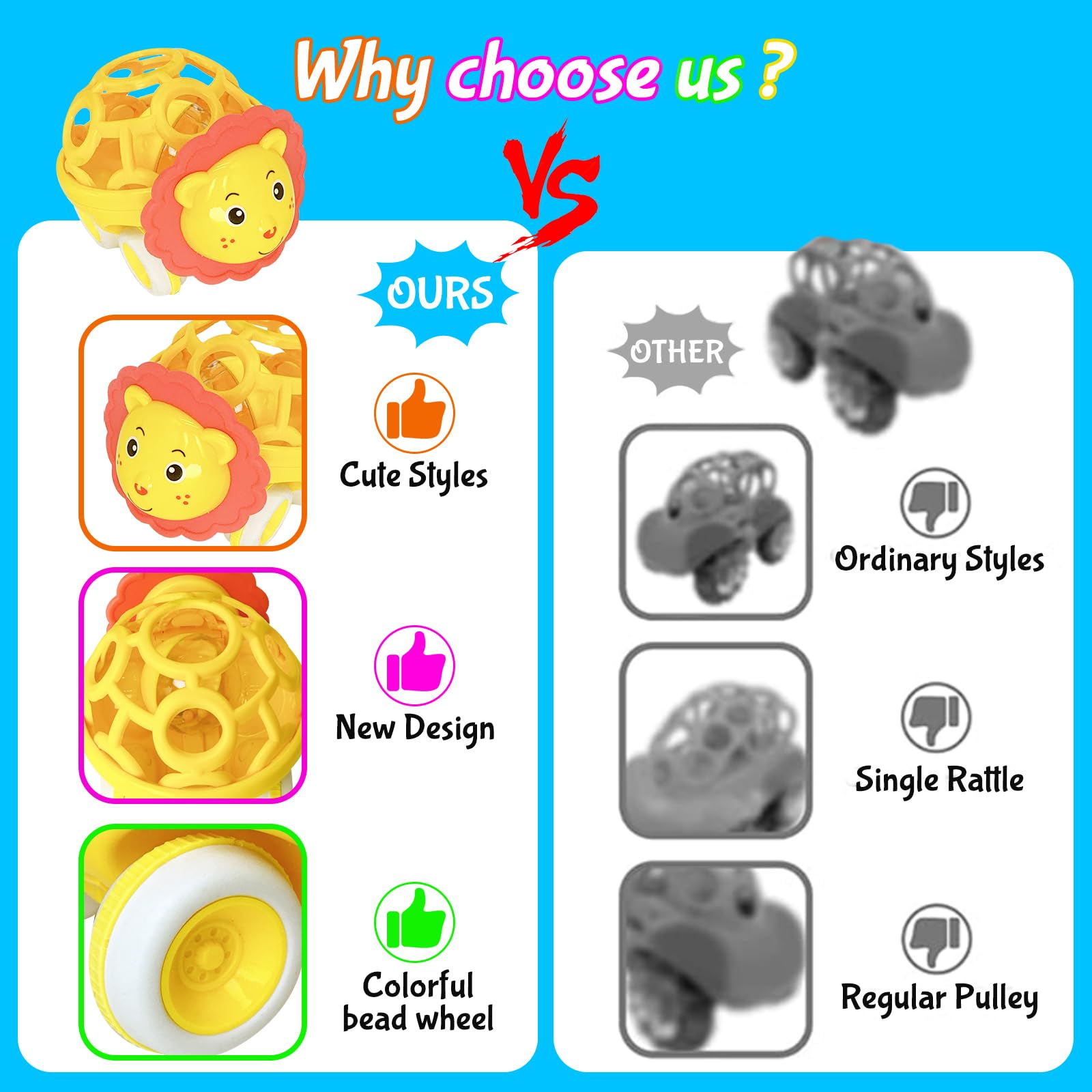 Soft Rubber Rattle Cars Set for Babies 0-3 Years – 3 Animal Designs, No Batteries Needed, Friction-Powered Sensory Toy for Fine Motor Skills