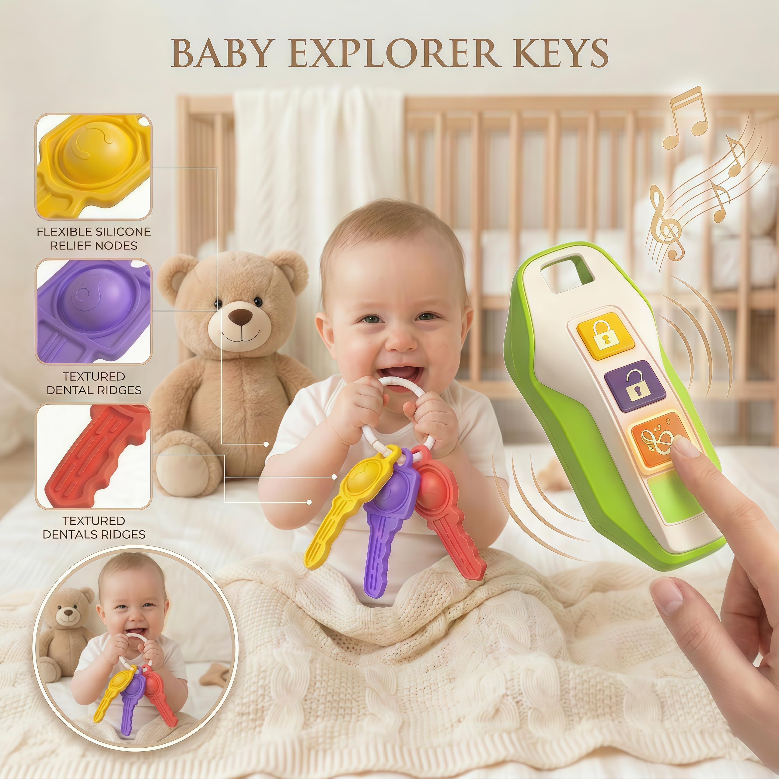 Soft Silicone Toy Car Keys for Toddlers 1-3 – Light & Sounds, Non-Toxic Teething Toy, Green
