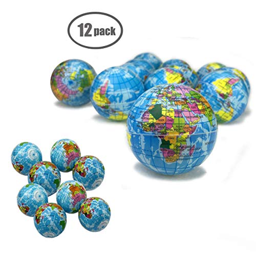 Sohapy 2.48-Inch Mini Squeezable Globe Stress Balls - 12 Pack Soft PU Earth Pattern Tension Relivers for Parties and Goody Bags